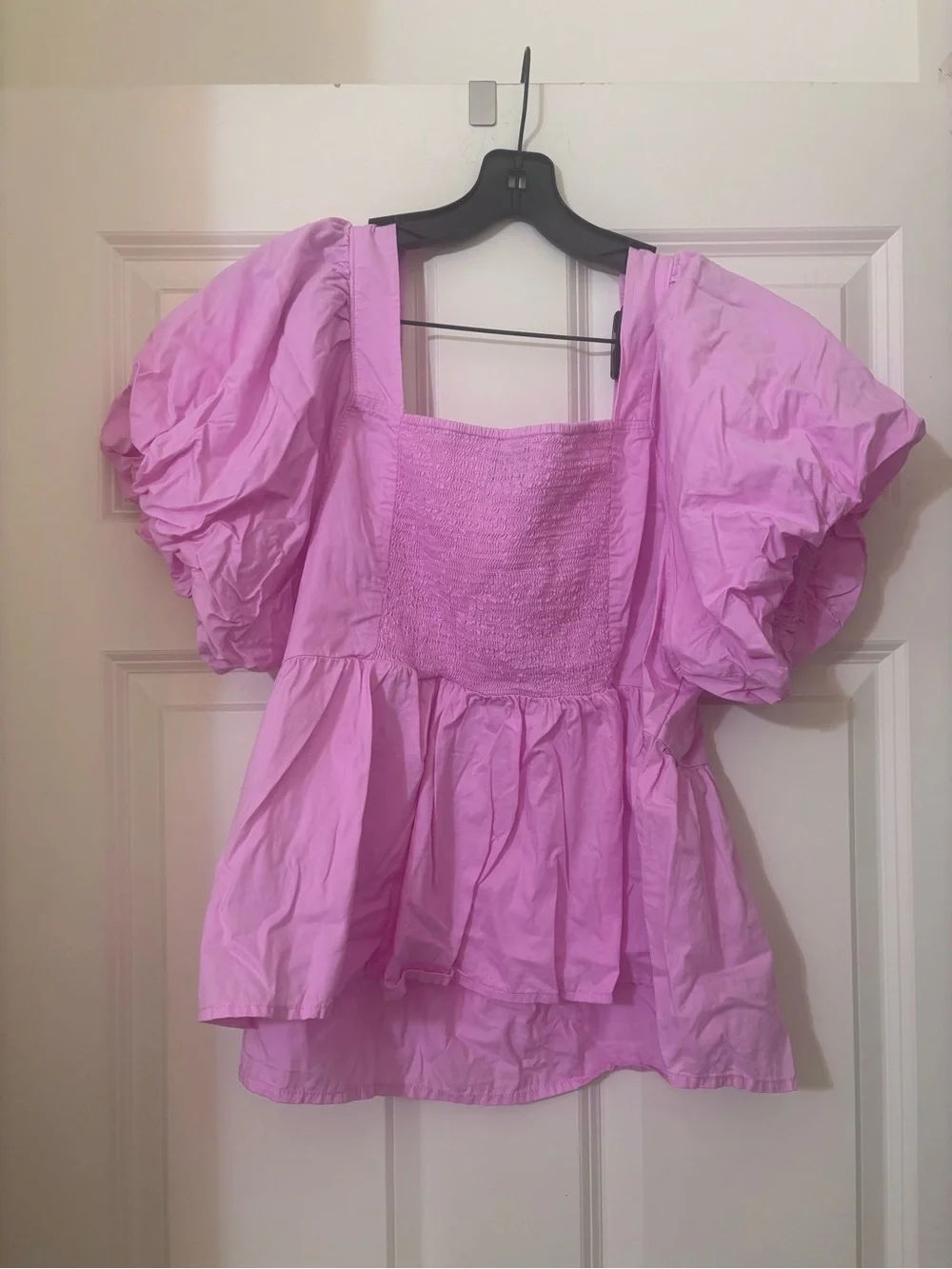 Old Navy Lavender Pink Puff-Sleeve Peplum Blouse